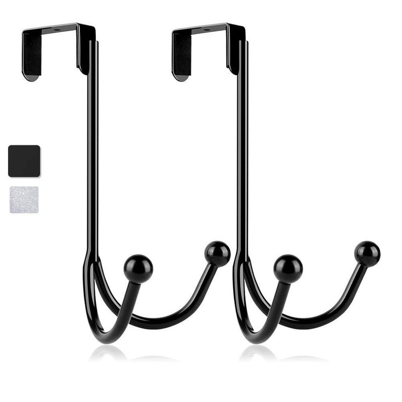 HFHOME 2Packs Over The Door Double Hanger Hooks, Metal Twin Hooks Organizer for Hanging Coats, Hats, Robes, Towels- Black - Image 1